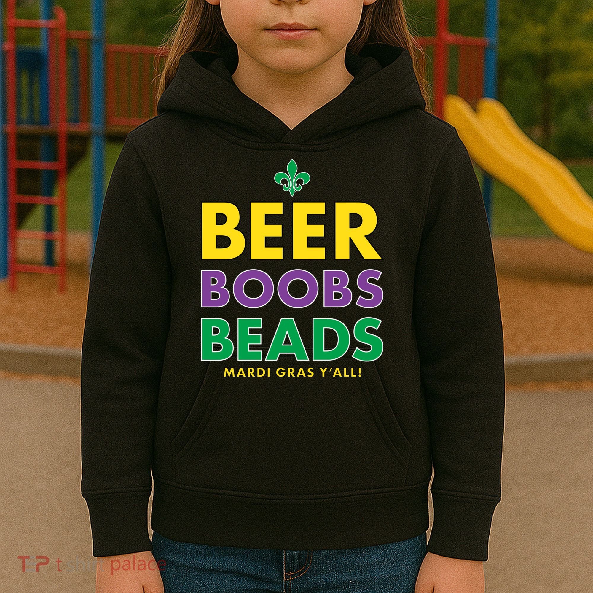 Mardi Gras Beer Boobs Beads Kids Hoodie