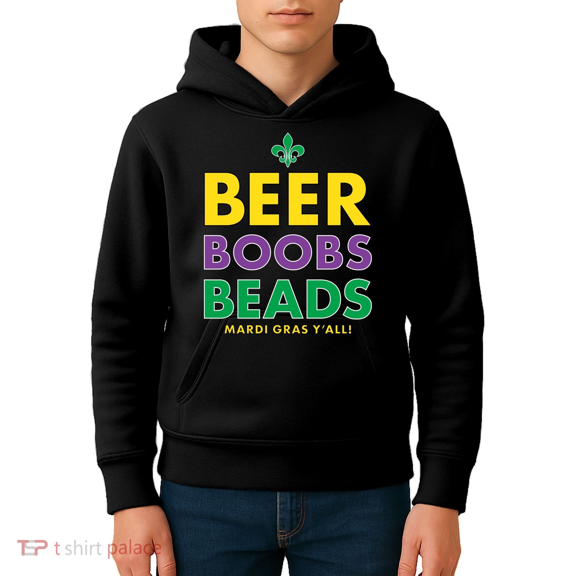 Mardi Gras Beer Boobs Beads Kids Hoodie