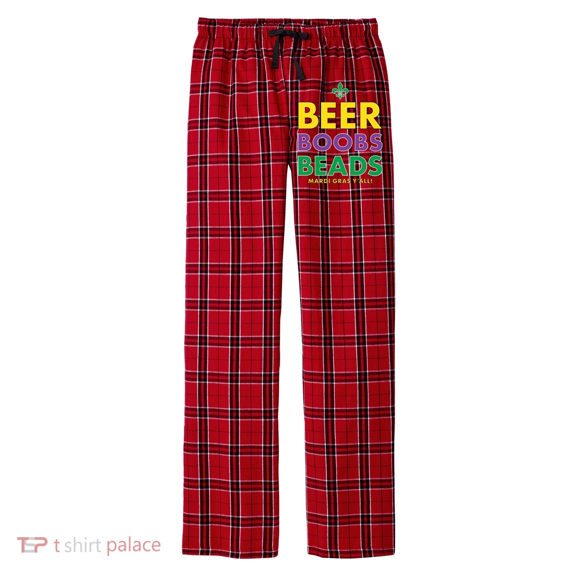 Mardi Gras Beer Boobs Beads Men's Flannel Plaid Pajama Pants
