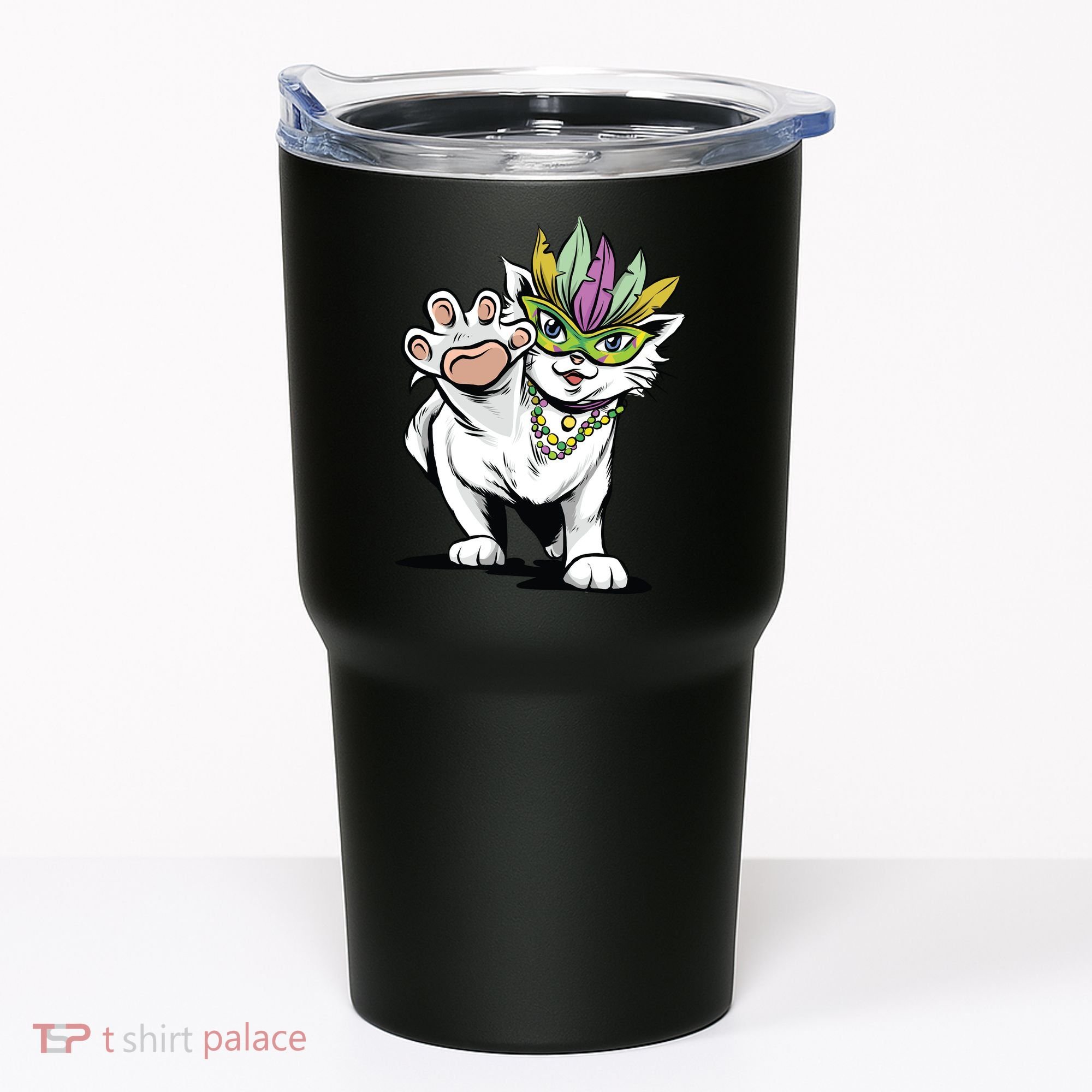 Mardi Gras Cat Tumbler