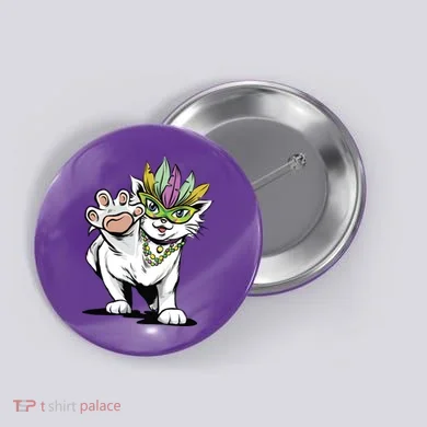 Mardi Gras Cat Button