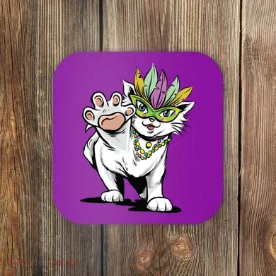 Mardi Gras Cat Coaster