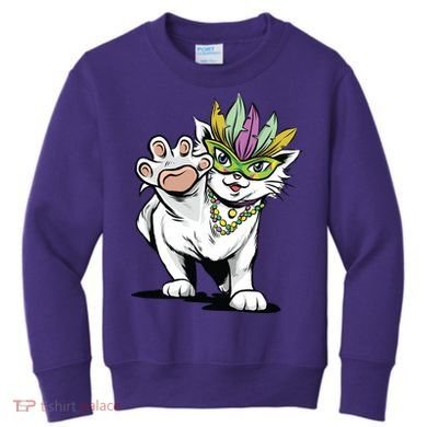 Mardi Gras Cat Kids Sweatshirt