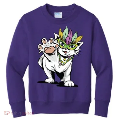 Mardi Gras Cat Kids Sweatshirt