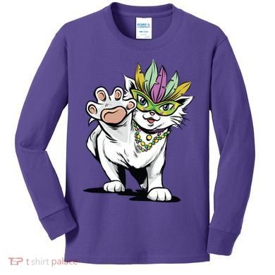 Mardi Gras Cat Kids Long Sleeve Shirt