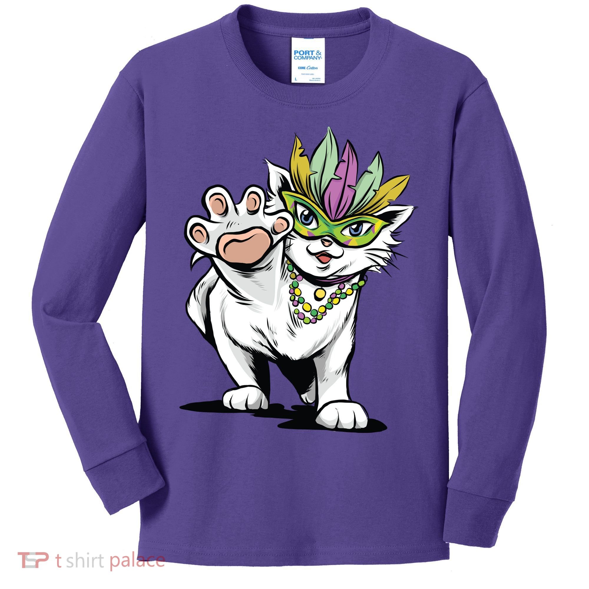 Mardi Gras Cat Kids Long Sleeve Shirt