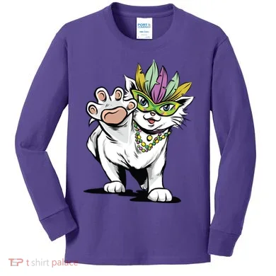 Mardi Gras Cat Kids Long Sleeve Shirt