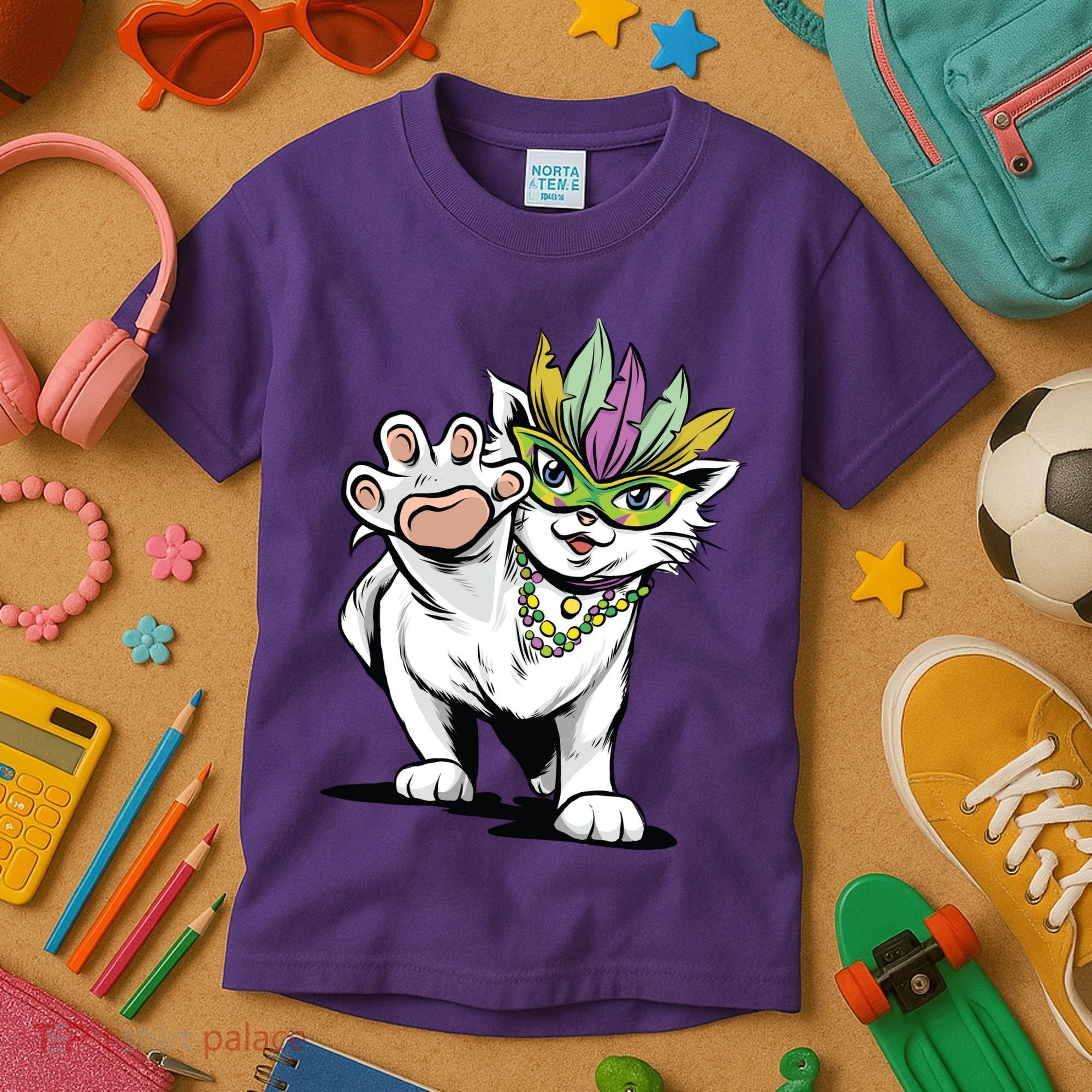 Mardi Gras Cat Kids T-Shirt