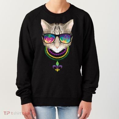 Mardi Gras Cat Beads and Sunglasses NOLA Women's Sweatshirt