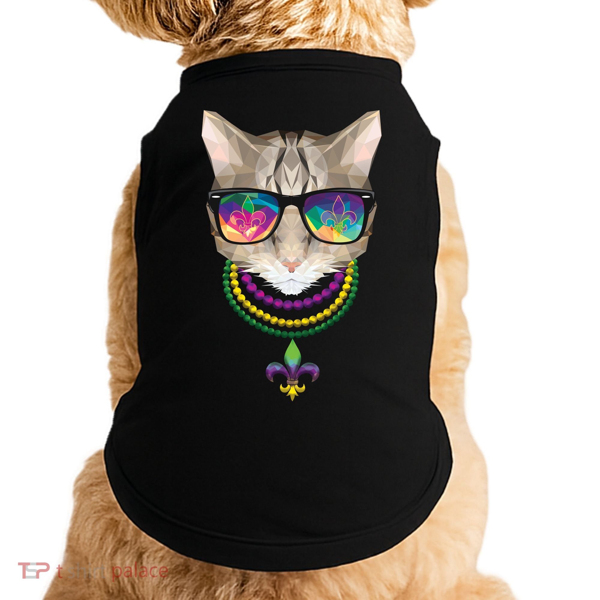 Mardi Gras Cat Beads and Sunglasses NOLA Doggie Tank