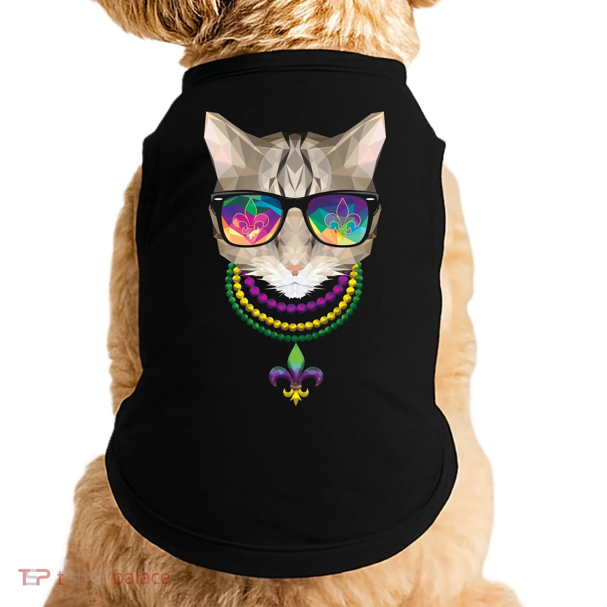 Mardi Gras Cat Beads and Sunglasses NOLA Doggie Tank