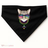 Mardi Gras Cat Beads and Sunglasses NOLA USA-Made Doggie Bandana thumb 0