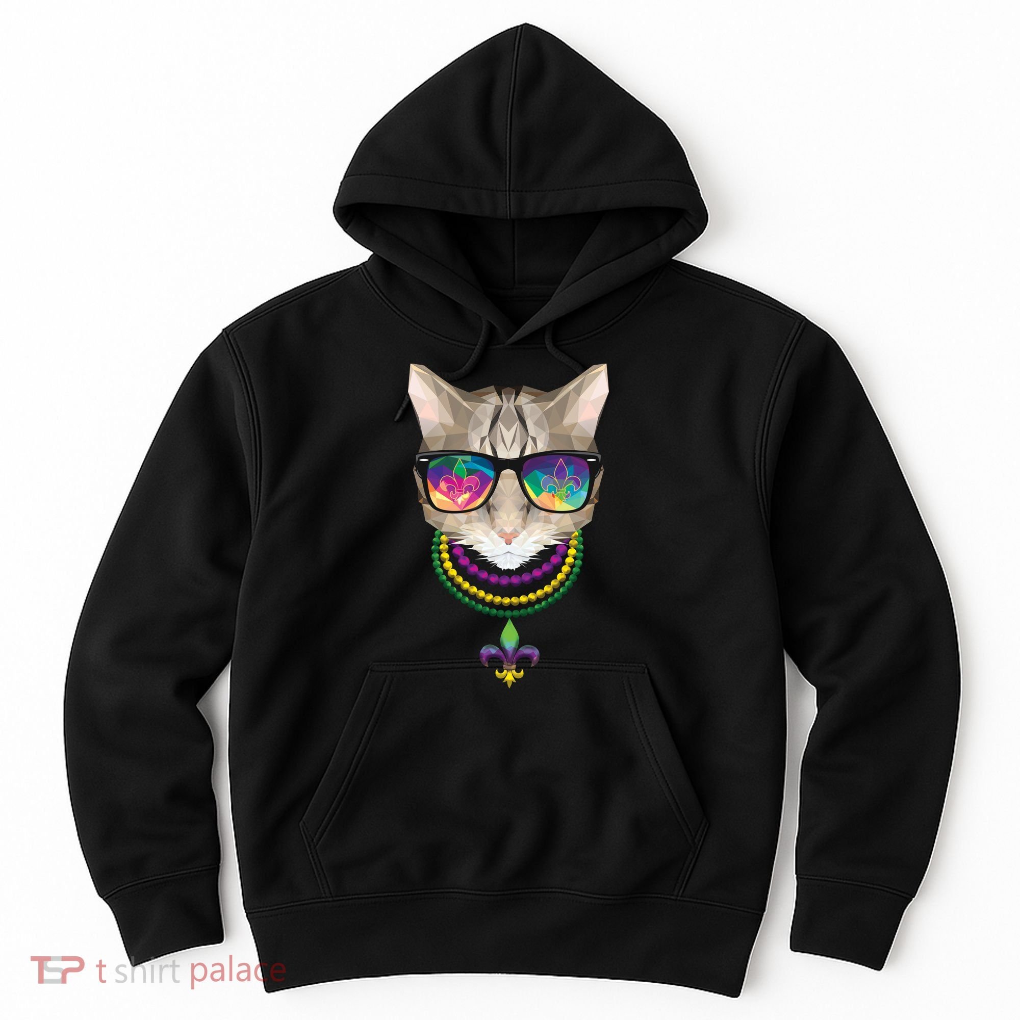 Mardi Gras Cat Beads and Sunglasses NOLA Hoodie