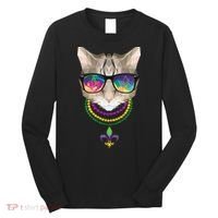 Mardi Gras Cat Beads and Sunglasses NOLA Long Sleeve Shirt thumb 0
