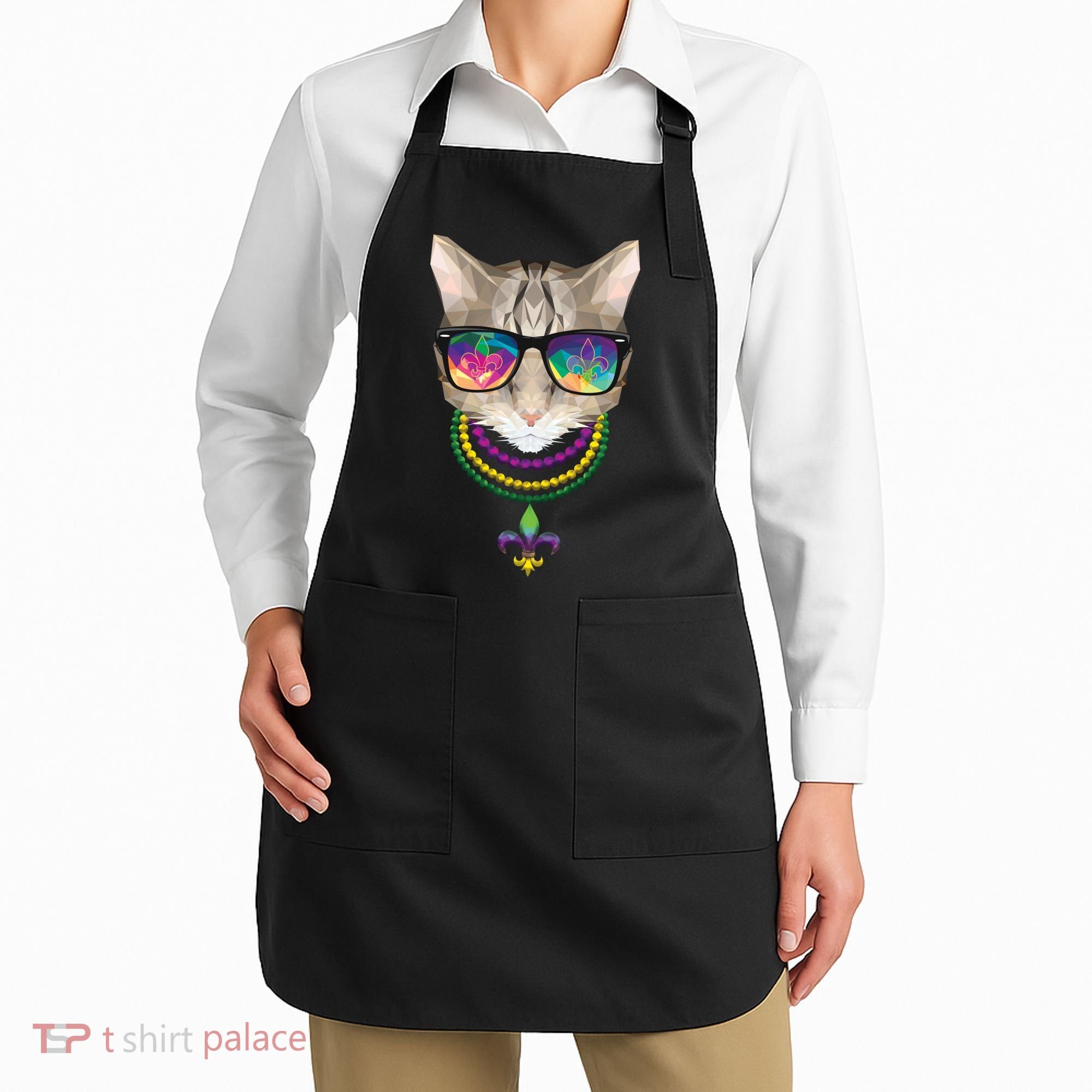 Mardi Gras Cat Beads and Sunglasses NOLA Apron