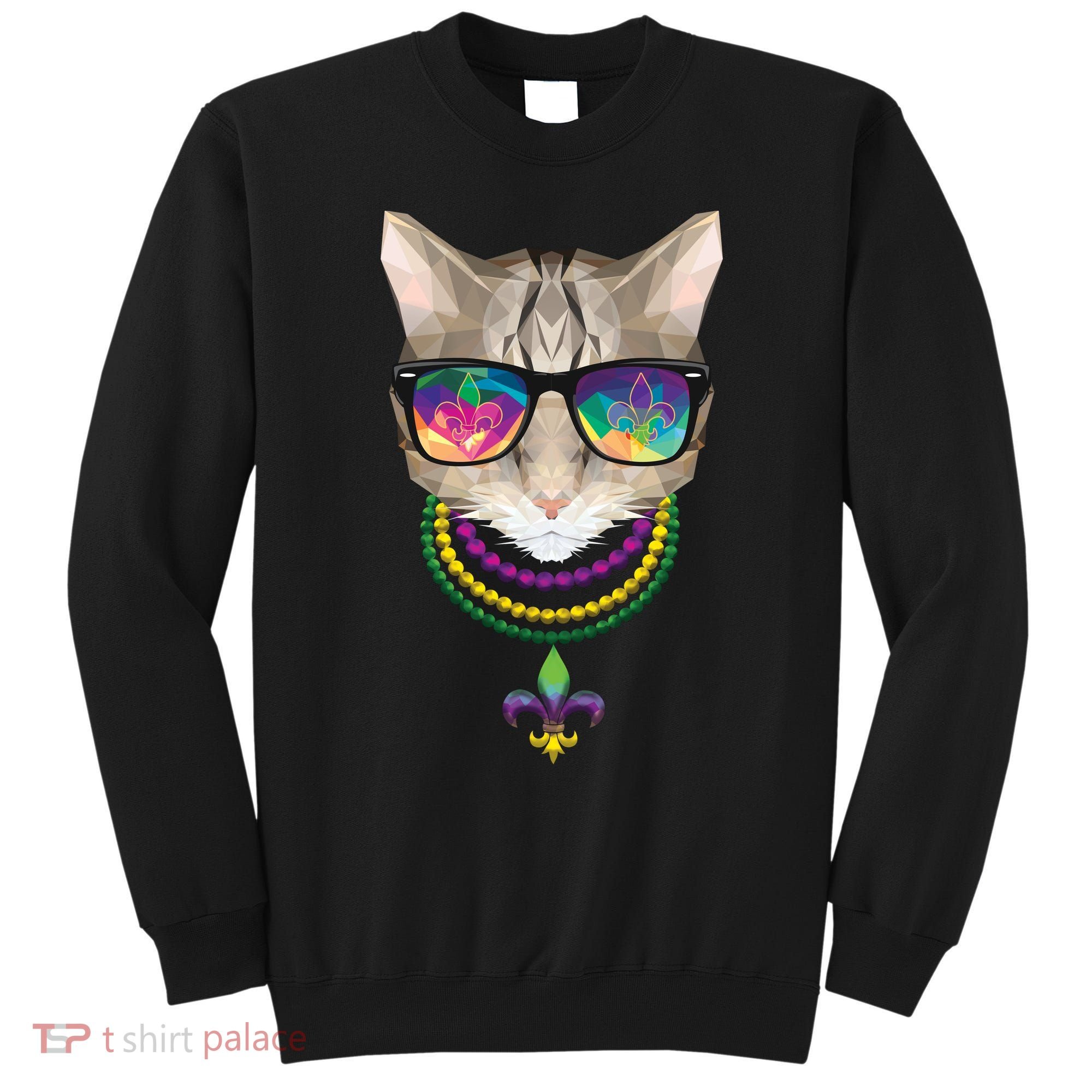 Mardi Gras Cat Beads and Sunglasses NOLA Sweatshirt