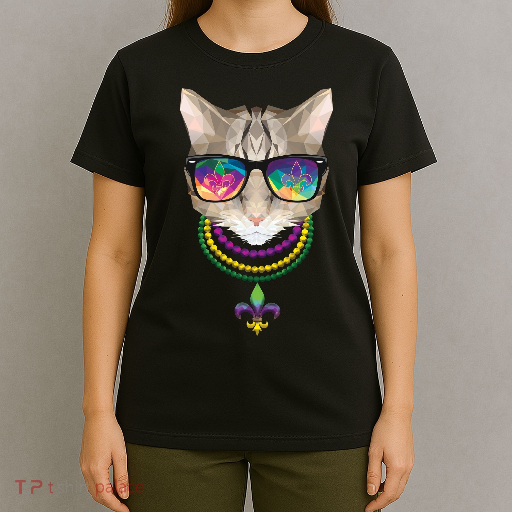 Mardi Gras Cat Beads and Sunglasses NOLA T-Shirt