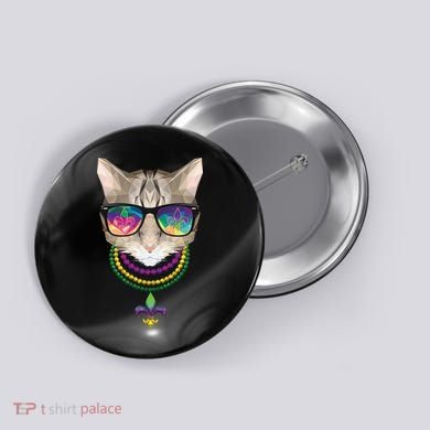 Mardi Gras Cat Beads and Sunglasses NOLA Button