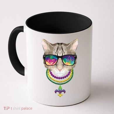 Mardi Gras Cat Beads and Sunglasses NOLA Coffee Mug