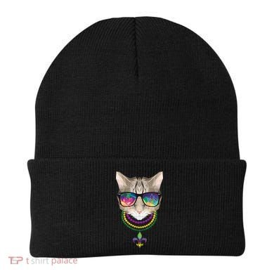 Mardi Gras Cat Beads and Sunglasses NOLA Beanie