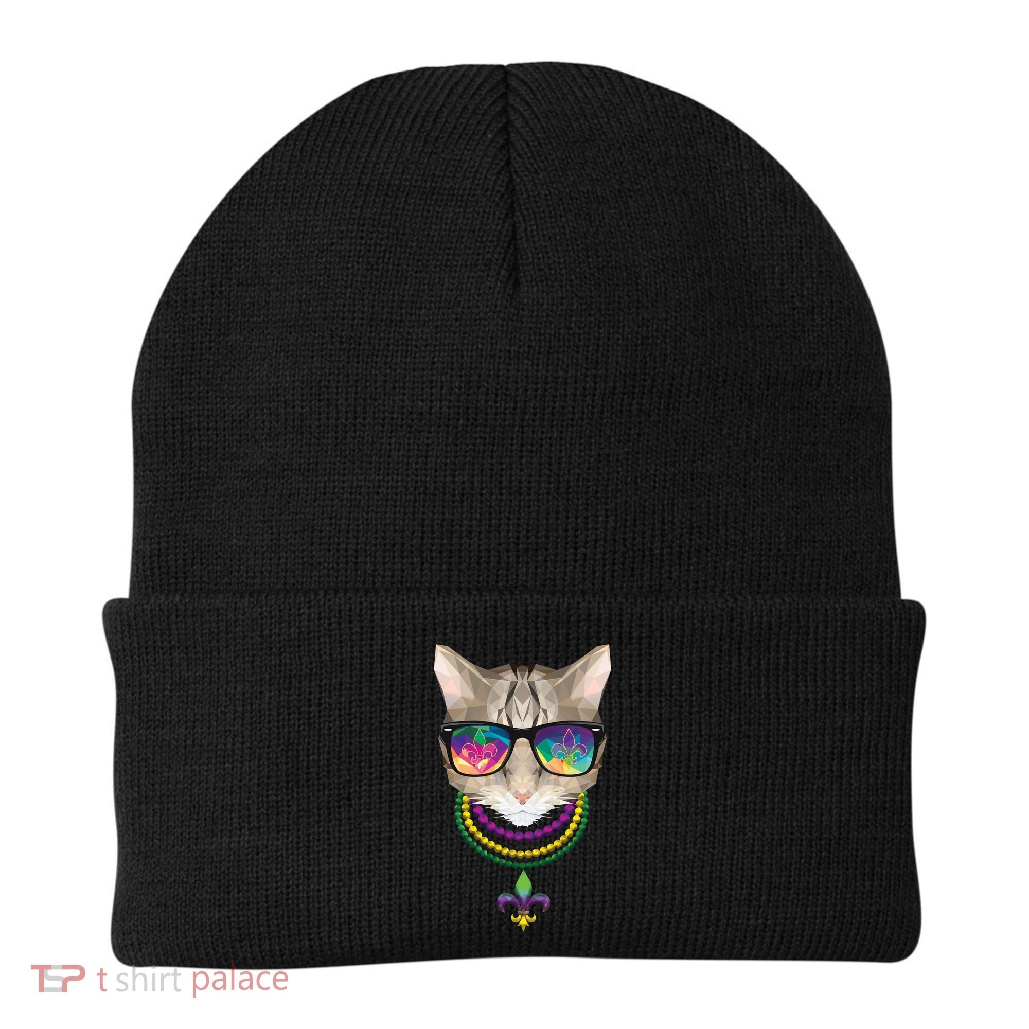 Mardi Gras Cat Beads and Sunglasses NOLA Beanie