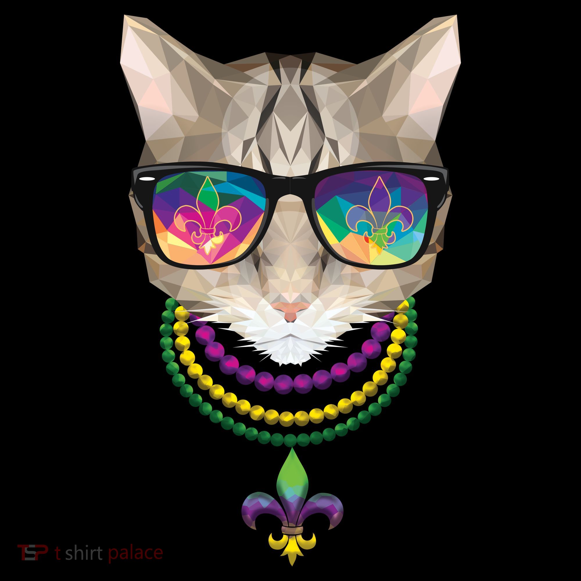 Mardi Gras Cat Beads and Sunglasses NOLA Coaster