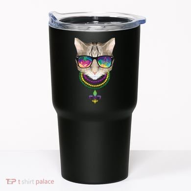 Mardi Gras Cat Beads and Sunglasses NOLA Tumbler