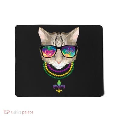 Mardi Gras Cat Beads and Sunglasses NOLA Mousepad
