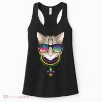 Mardi Gras Cat Beads and Sunglasses NOLA Women's Tank Top thumb 0