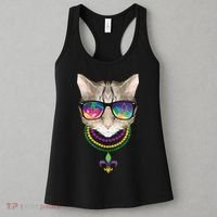 Mardi Gras Cat Beads and Sunglasses NOLA Women's Tank Top thumb 3