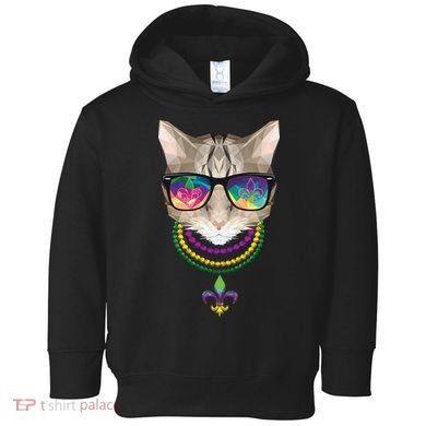 Mardi Gras Cat Beads and Sunglasses NOLA Toddler Hoodie