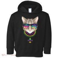Mardi Gras Cat Beads and Sunglasses NOLA Toddler Hoodie thumb 0