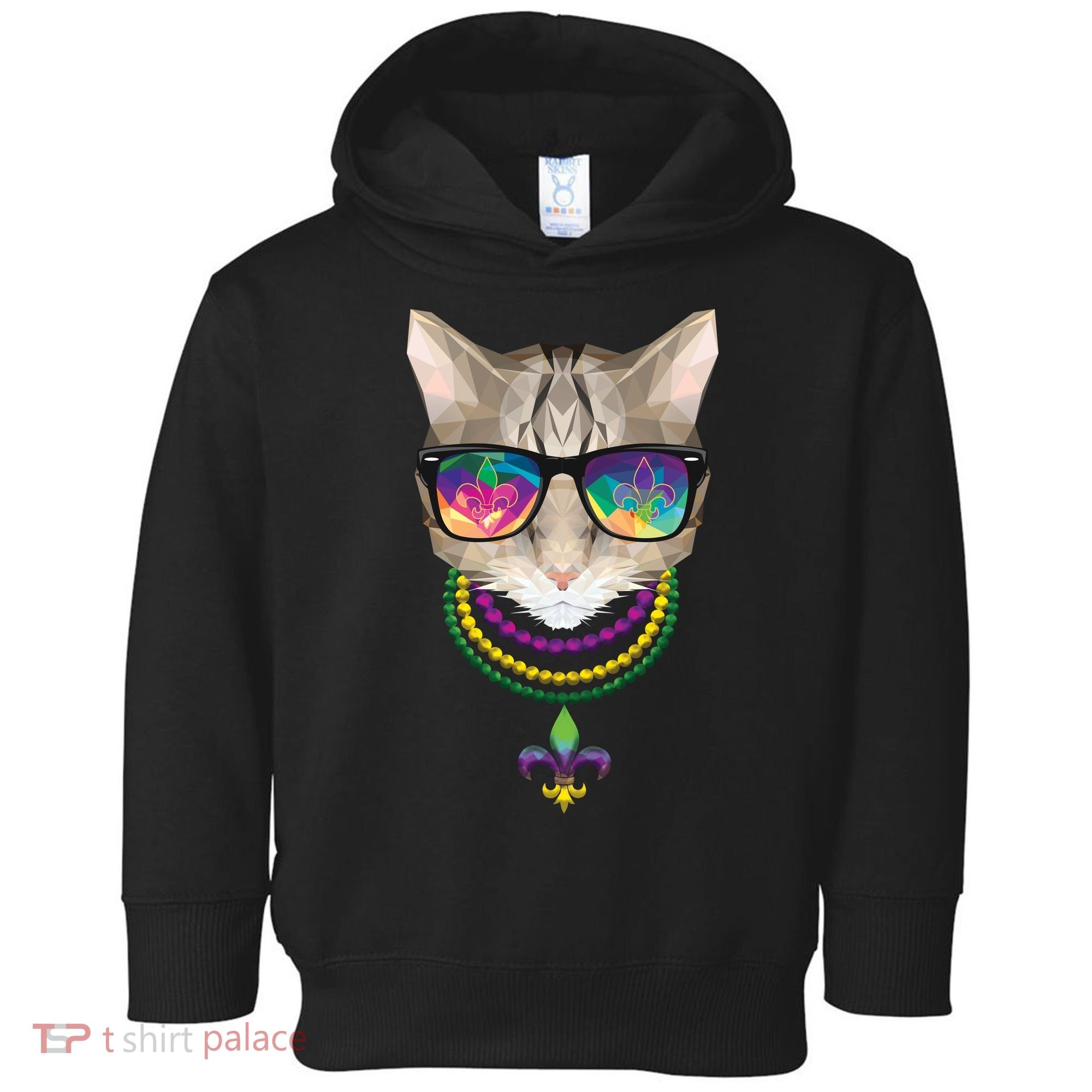 Mardi Gras Cat Beads and Sunglasses NOLA Toddler Hoodie