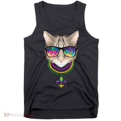 Mardi Gras Cat Beads and Sunglasses NOLA Tank Top