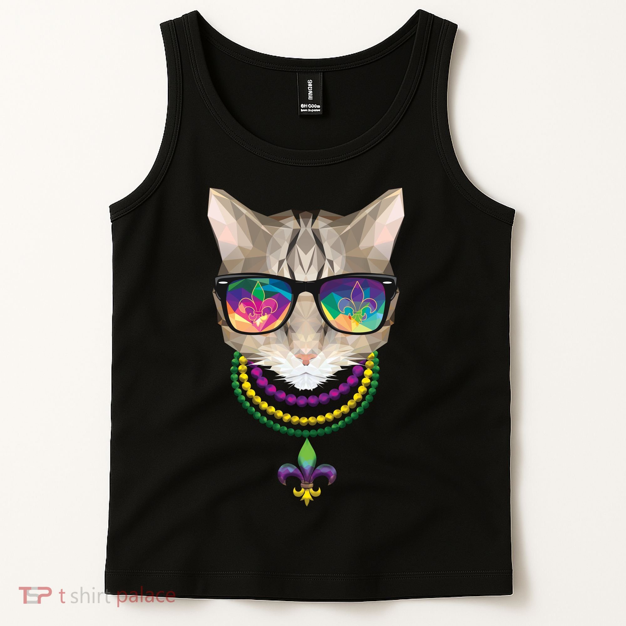 Mardi Gras Cat Beads and Sunglasses NOLA Tank Top