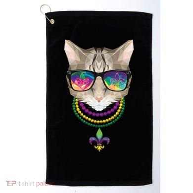 Mardi Gras Cat Beads and Sunglasses NOLA Golf Towel