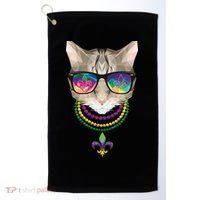 Mardi Gras Cat Beads and Sunglasses NOLA Golf Towel thumb 0