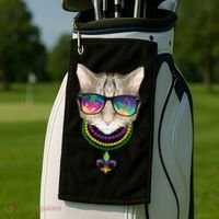 Mardi Gras Cat Beads and Sunglasses NOLA Golf Towel thumb 2