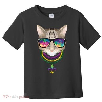 Mardi Gras Cat Beads and Sunglasses NOLA Toddler T-Shirt