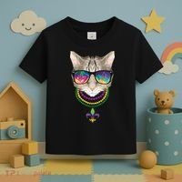Mardi Gras Cat Beads and Sunglasses NOLA Toddler T-Shirt thumb 3