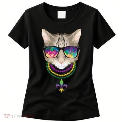 Mardi Gras Cat Beads and Sunglasses NOLA Women's T-Shirt