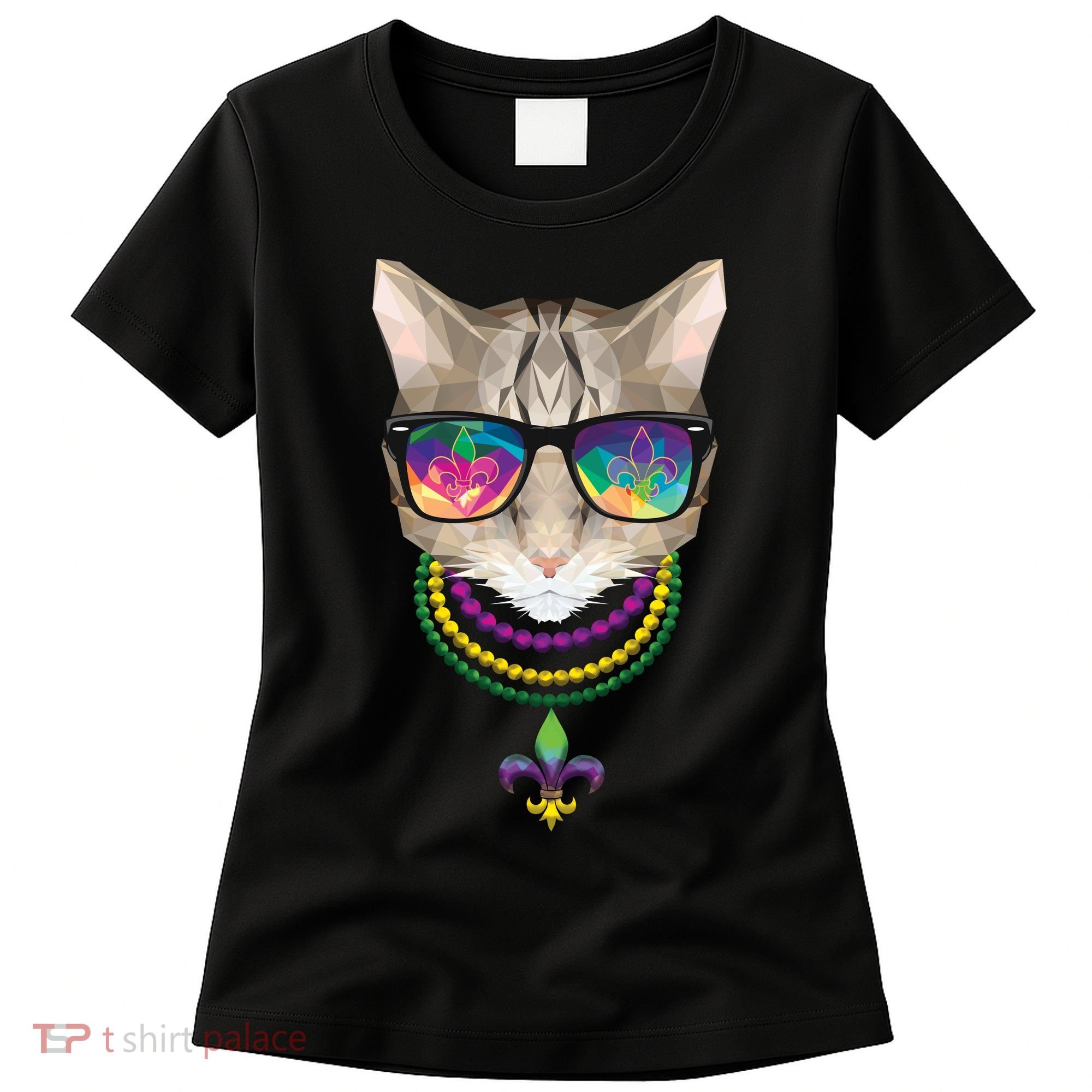 Mardi Gras Cat Beads and Sunglasses NOLA Women's T-Shirt