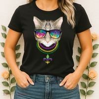 Mardi Gras Cat Beads and Sunglasses NOLA Women's T-Shirt thumb 2