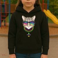 Mardi Gras Cat Beads and Sunglasses NOLA Kids Hoodie thumb 3