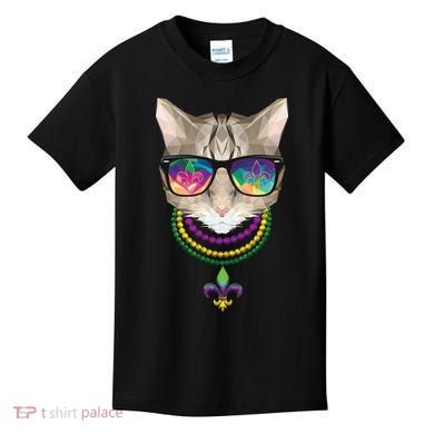 Mardi Gras Cat Beads and Sunglasses NOLA Kids T-Shirt