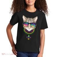 Mardi Gras Cat Beads and Sunglasses NOLA Kids T-Shirt thumb 2
