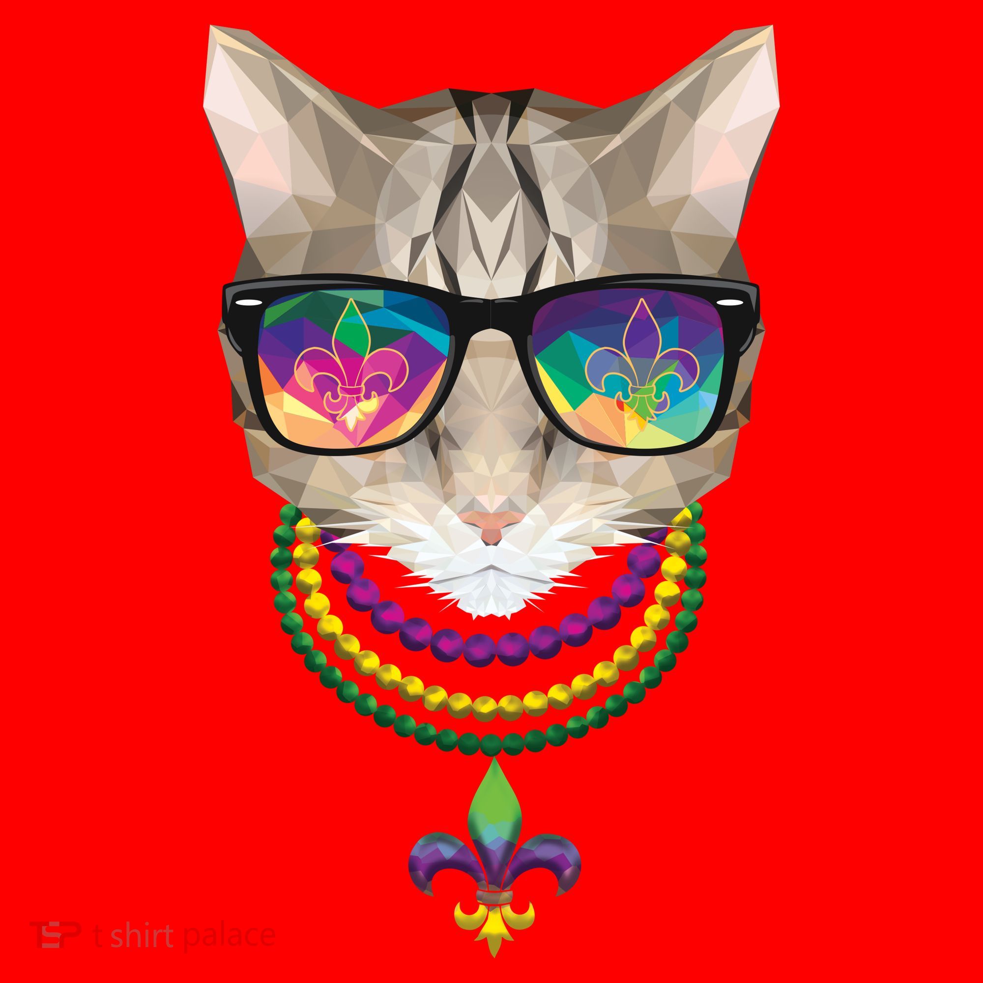 Mardi Gras Cat Beads and Sunglasses NOLA Santa Hat