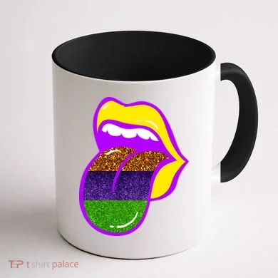 Mardi Gras Colorful Lips Coffee Mug back