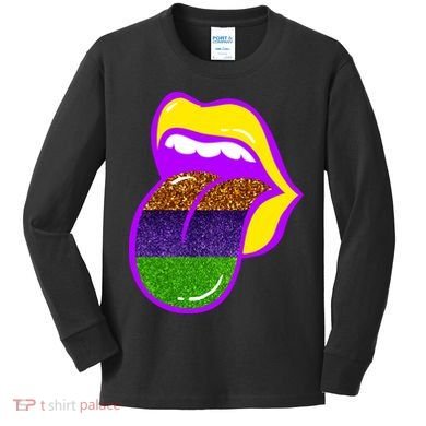 Mardi Gras Colorful Lips Kids Long Sleeve Shirt