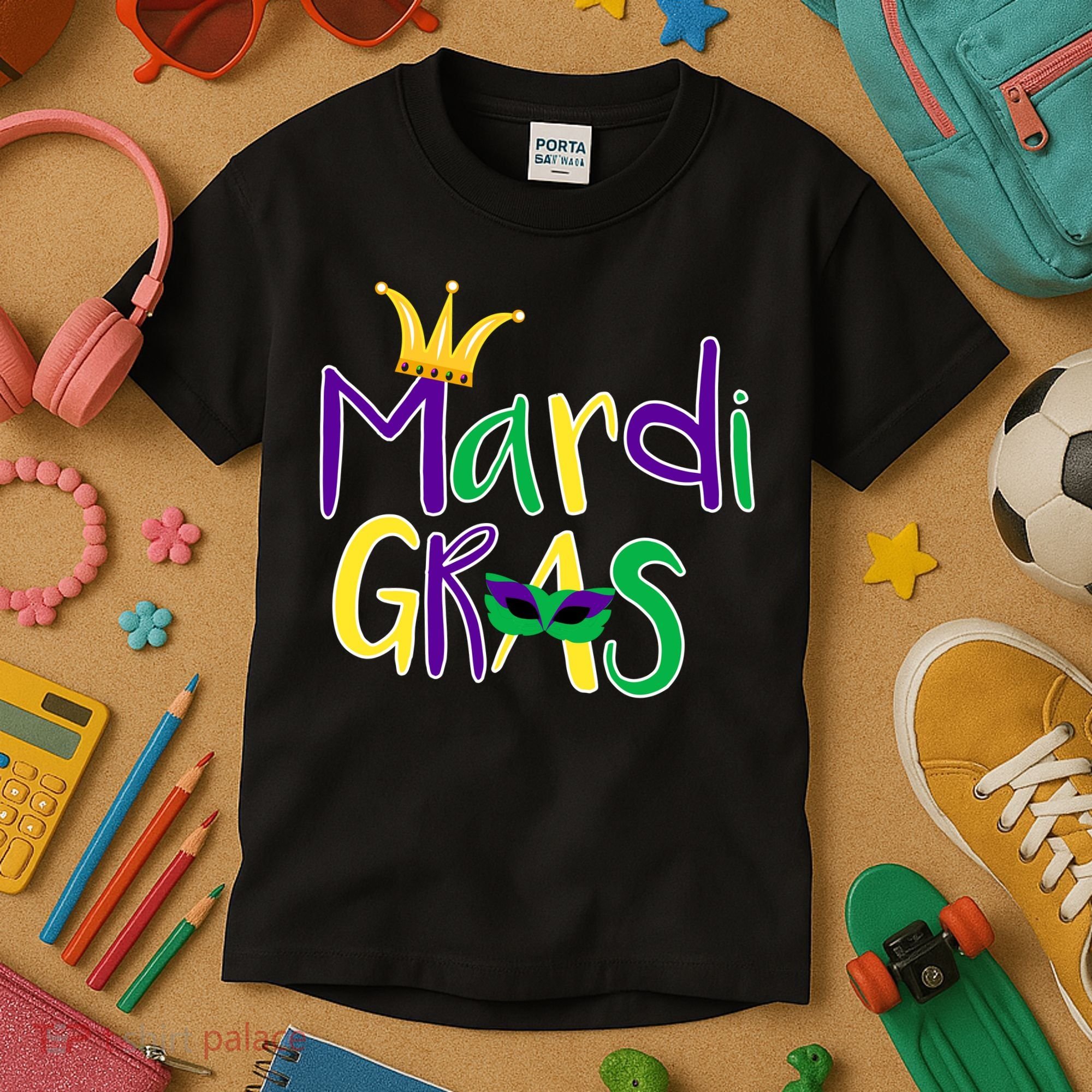 Mardi Gras Crown Logo Kids T-Shirt